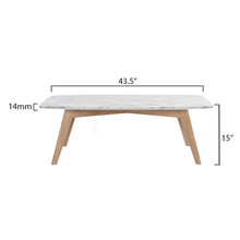 Load image into Gallery viewer, Faura 18&quot; x 43.5&quot; Rectangular Italian Carrara White Marble Table with Oak Legs