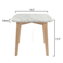Load image into Gallery viewer, Gavia 19.5&quot; Square Italian Carrara White Marble Side Table with Oak Legs