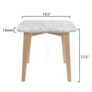 Gavia 19.5" Square Italian Carrara White Marble Side Table with Oak Legs