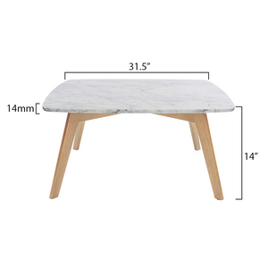 Vezzana 31" Square Italian Carrara White Marble Table with Oak Legs