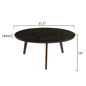 Stella 31" Round Black Marble Coffee Table with Walnut Legs