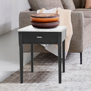 Alto 18" Square Italian Carrara White Marble Side Table with Black Leg