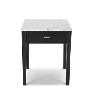 Alto 18" Square Italian Carrara White Marble Side Table with Walnut Leg