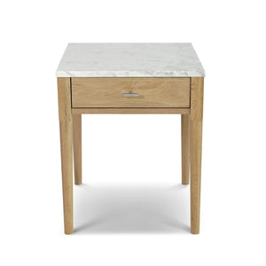 Alto 18" Square Italian Carrara White Marble Side Table with Walnut Leg