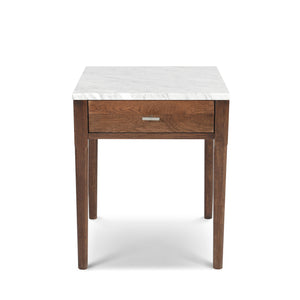 Alto 18" Square Italian Carrara White Marble Side Table with White Leg