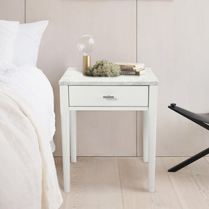 Alto 18" Square Italian Carrara White Marble Side Table with White Leg