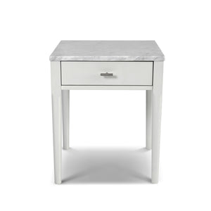 Alto 18" Square Italian Carrara White Marble Side Table with Black Leg
