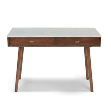 Load image into Gallery viewer, Viola 44&quot; Rectangular Italian Carrara White Marble Writing Desk with Walnut Leg