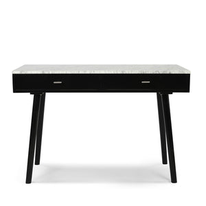 Viola 44" Rectangular Italian Carrara White Marble Writing Desk with Oak Leg