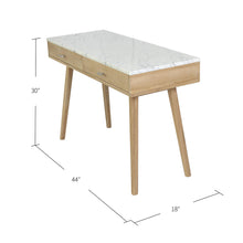 Load image into Gallery viewer, Viola 44&quot; Rectangular Italian Carrara White Marble Writing Desk with Oak Leg