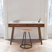 Load image into Gallery viewer, Viola 44&quot; Rectangular Italian Carrara White Marble Writing Desk with Walnut Leg